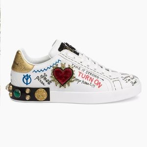 Printed calfskin nappa Portofino sneakers with patch and embroidery
